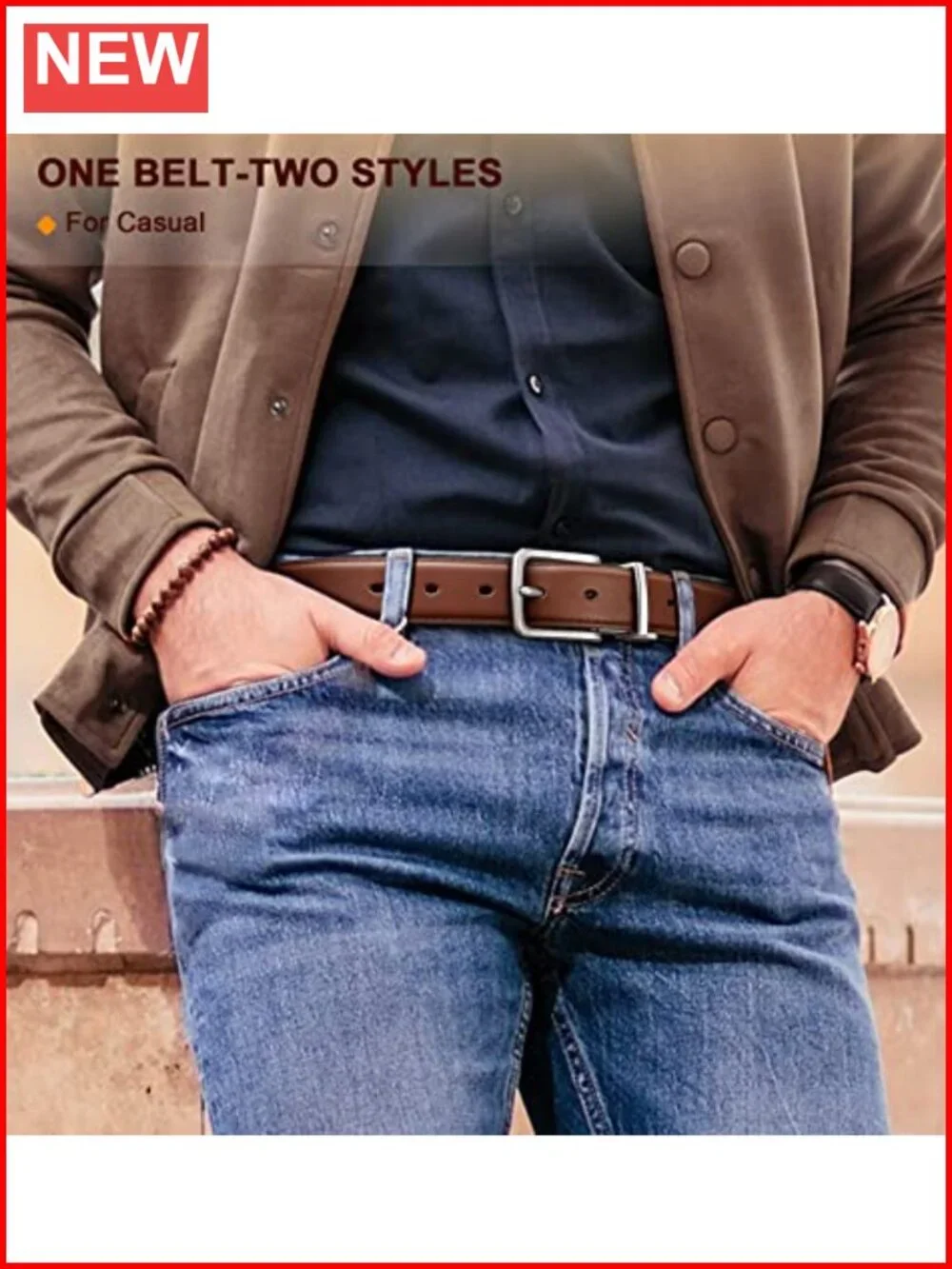 Reversible Leather Belt Cut-For-Fit Adjustable 1.25